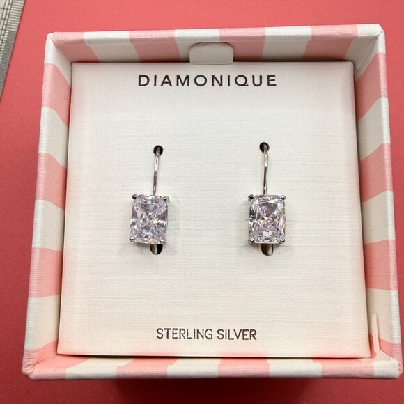 Diamonique New in Box Sterling Silver Emerald Cut CZ Earrings QVC - Picture 10 of 13